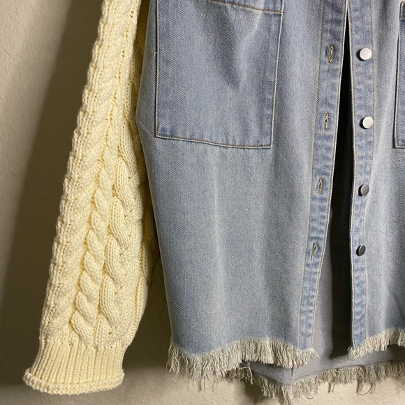 POL Denim & Cable Knit Button Down Shacket - Picture 7 of 9